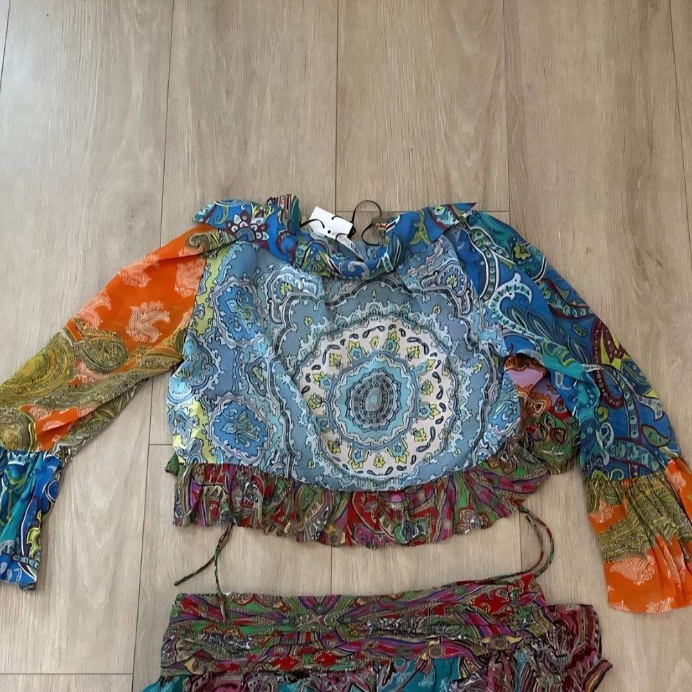 NWT Zara Multicolor Paisley Patchwork Ruffle Top Blogger Fav - Picture 4 of 9